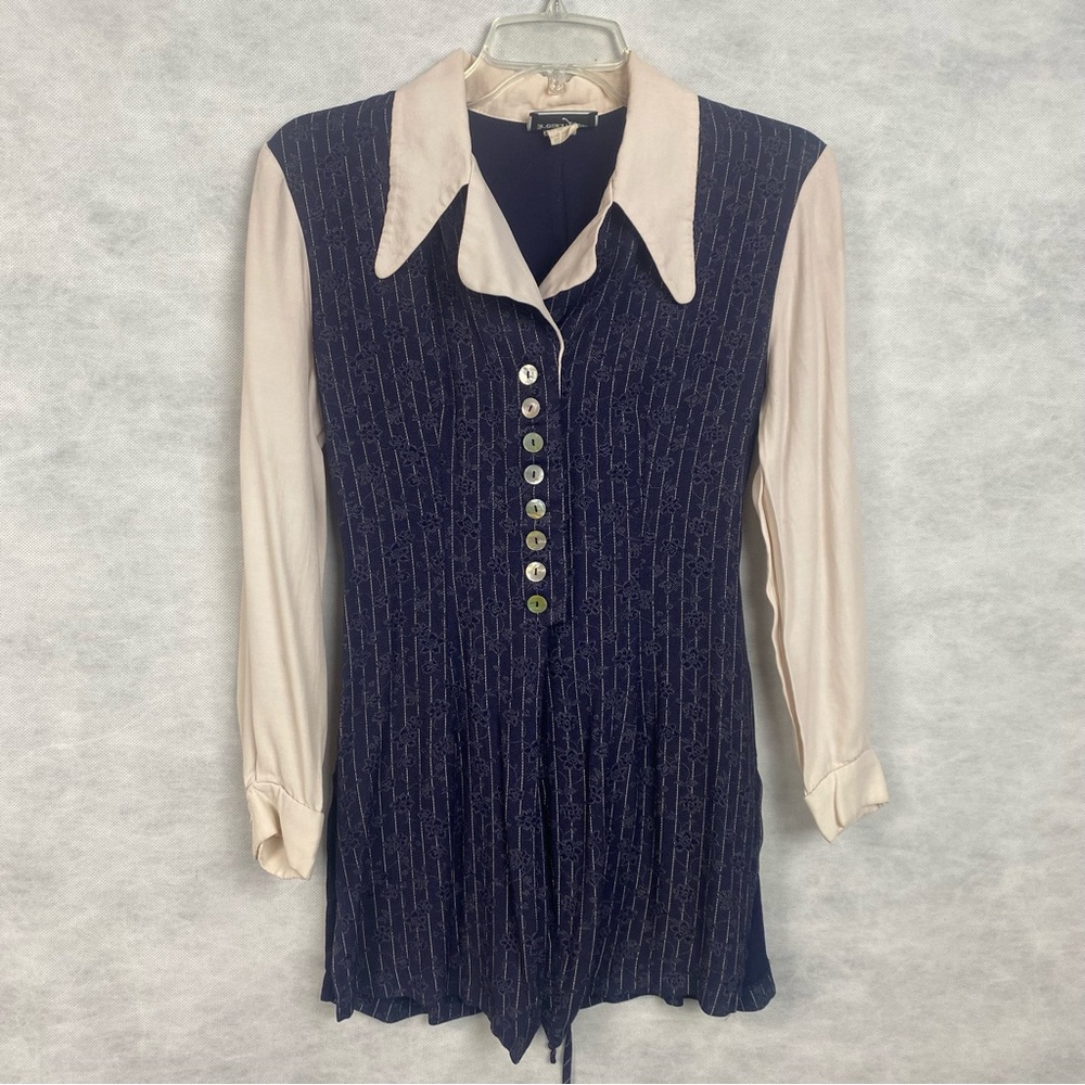 Vintage Breakin Loose Vest Top Women Small Navy Floral Pinstripe Whimsygoth